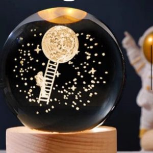 6/8cm Crystal ball Crystal Astronaut Planet Globe 3D Laser Engraved Solar System Ball LED Light Base Astronomy Gift Home Decor